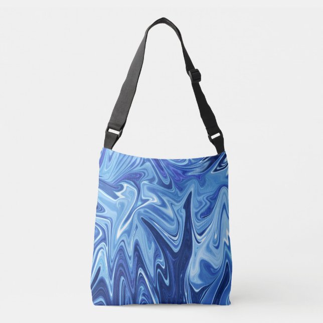 Blue liquid abstract pattern crossbody bag (Front)