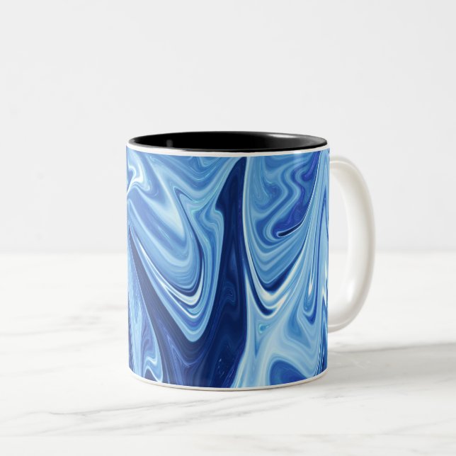 Blue liquid abstract pattern Two-Tone coffee mug (Front Right)