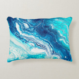 Blue liquid marble texture accent pillow