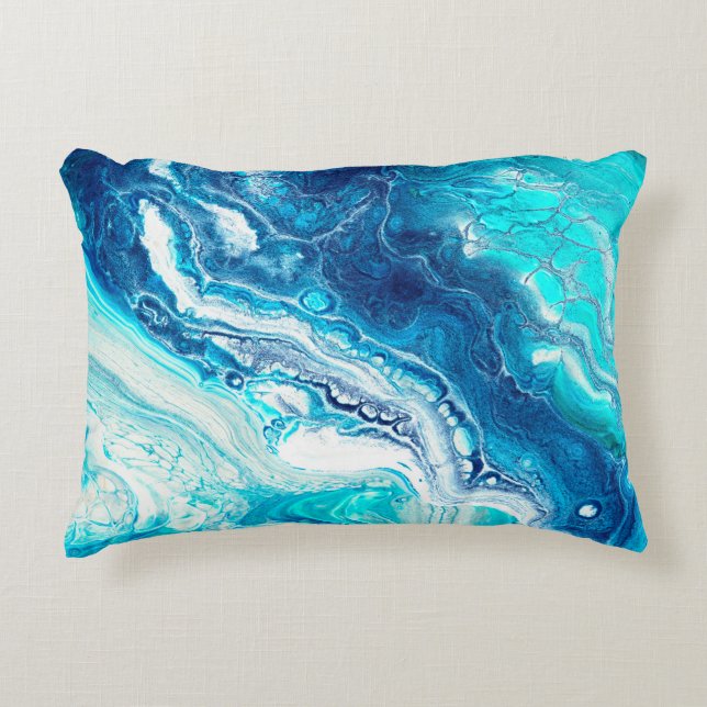 Blue liquid marble texture accent pillow (Front)