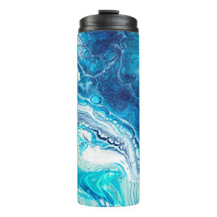 Blue liquid marble texture thermal tumbler