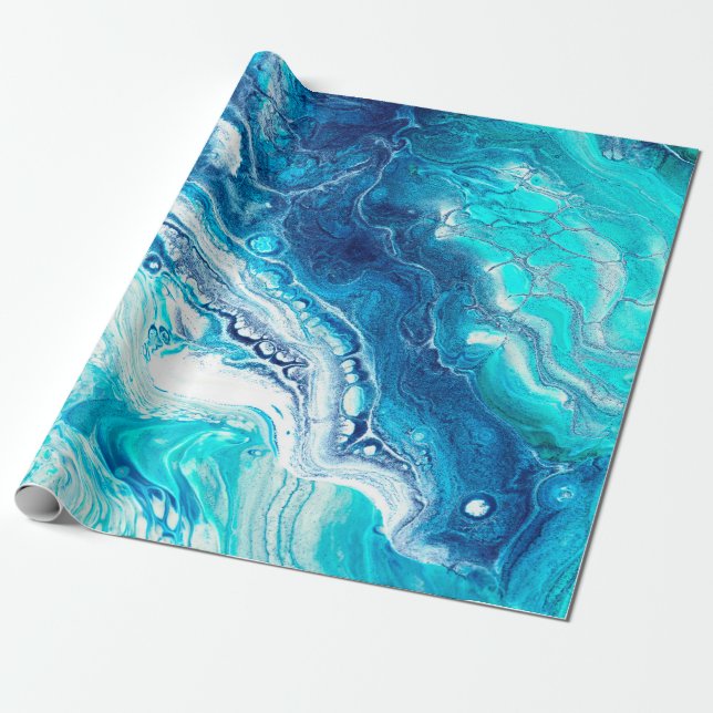 Blue liquid marble texture wrapping paper (Unrolled)