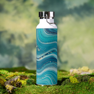 Blue Liquid Marble Water Bottle