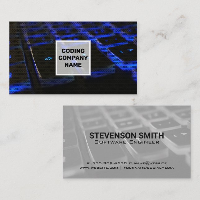 Blue Lit Keyboard | Programming Code Business Card (Front/Back)
