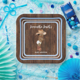 Blue Little AA Cowboy Western Baby Shower Paper Plate