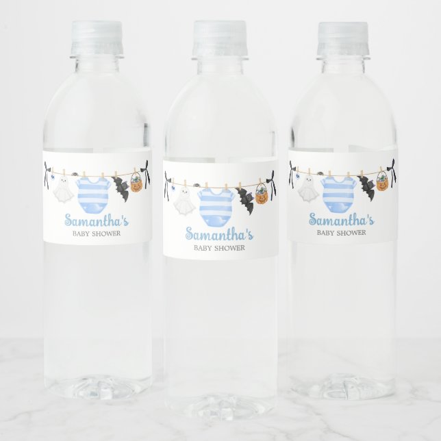 Blue Little Boo Baby Shower Water Bottle Label (Bottles)