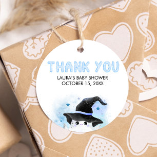 Blue Little Boo Ghost Witch Baby Shower Round Favour Tags