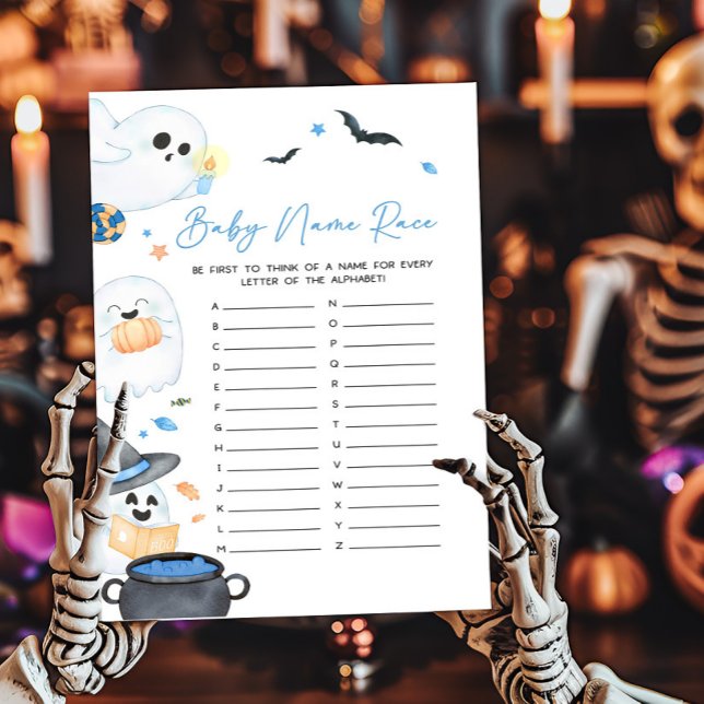 Blue Little Boo Halloween Baby Name Race Game (Blue Little Boo Baby Shower Baby Name Race Game)