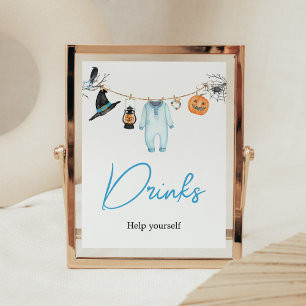 Blue Little Boo Halloween Baby Shower Drinks Poster