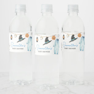 Blue Little Boo Halloween Baby Shower Water Bottle Label