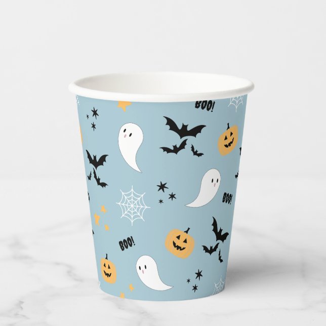 Blue Little Boo Halloween Ghost Paper Cups (Front)