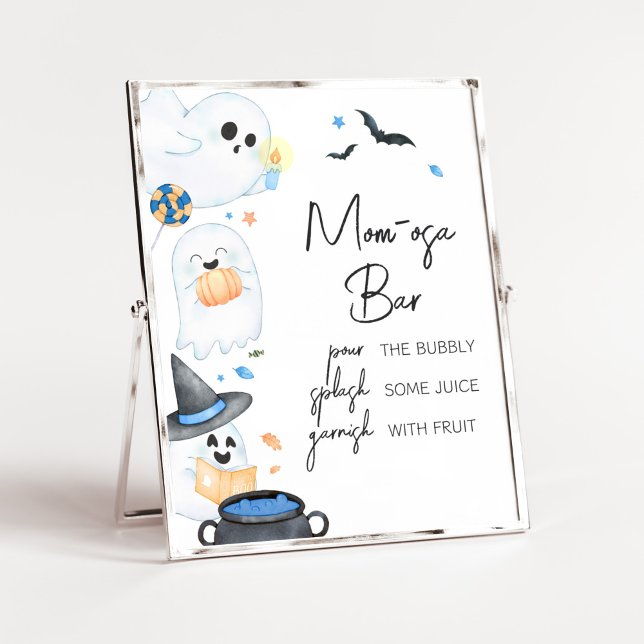 Blue Little Boo Halloween Mom Osa Bar Poster (Blue Little Boo Baby Shower Mom Osa Bar Sign)