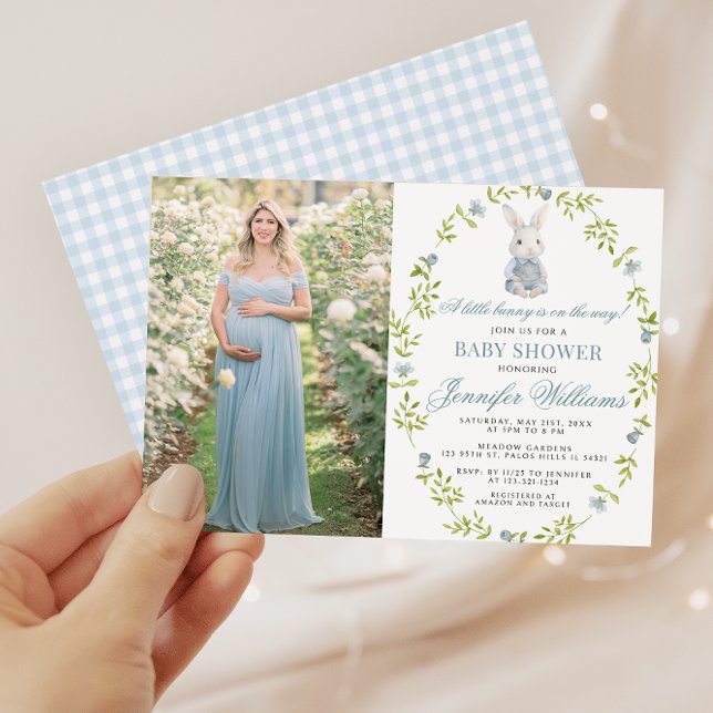 Blue Little Bunny Spring Baby Boy Shower Photo Invitation (Creator Uploaded)