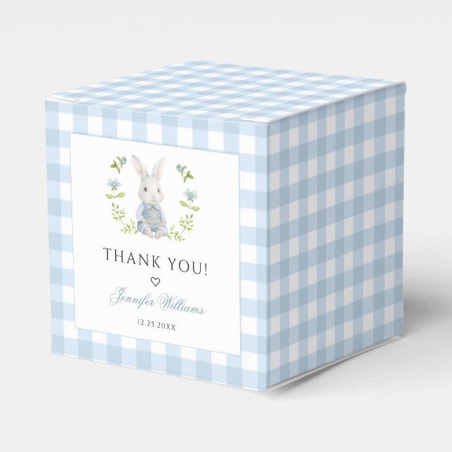 Blue Little Bunny Spring Baby Boy Shower Thank You Favor Box (Front Side)