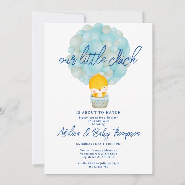 Blue  Little Chick About To Hatch Baby Boy Shower Invitation (Front)