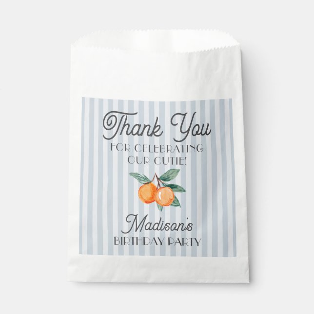 Blue Little Cutie Citrus Birthday Party Cookie Favour Bag (Front)