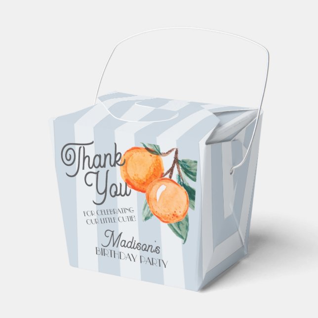 Blue Little Cutie Citrus Birthday Party Gable Favor Box (Front Side)