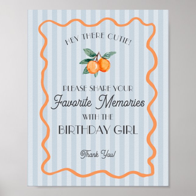 Blue Little Cutie Citrus Favourite Memory Birthday Poster (Front)