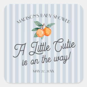 Blue Little Cutie On The Way Baby Shower Envelope Square Sticker