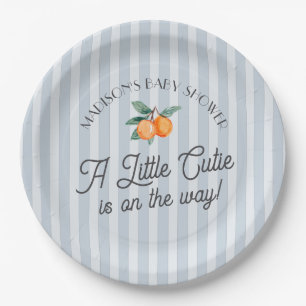 Blue Little Cutie On The Way Citrus Baby Shower Paper Plate