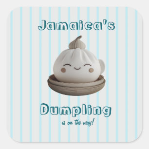 Blue Little Dumpling Boy Baby Shower Square Sticker