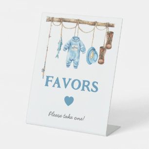 Blue Little Fisherman Baby Shower Favours Beige Pedestal Sign