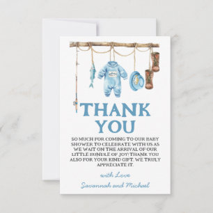 Blue Little Fisherman Baby Shower Thank You Card