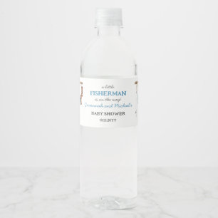 Blue Little Fisherman Baby Shower Water Bottle Label