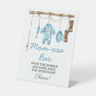 Blue Little Fisherman Mom-osa Bar Baby Shower Pedestal Sign