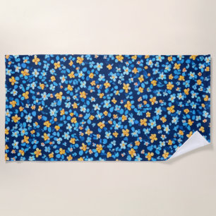 Blue Little Flowers Pattern Beach Towel