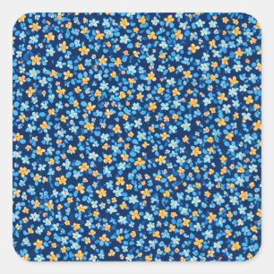 Blue Little Flowers Pattern Square Sticker