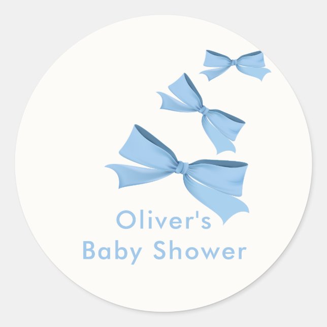 Blue Little Flying Bow Boy Baby Shower  Classic Round Sticker (Front)