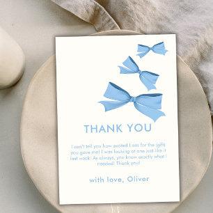 Blue Little Flying Bow Boy Baby Shower Thank You Card