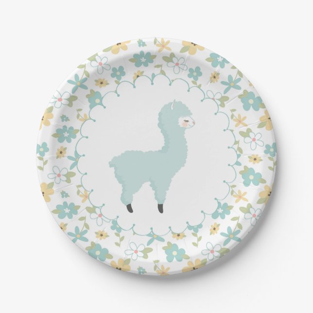 Blue Little Llama Paper Plate (Front)