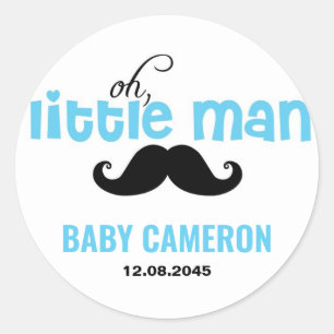 Blue Little Man Moustache Baby Shower Sticker