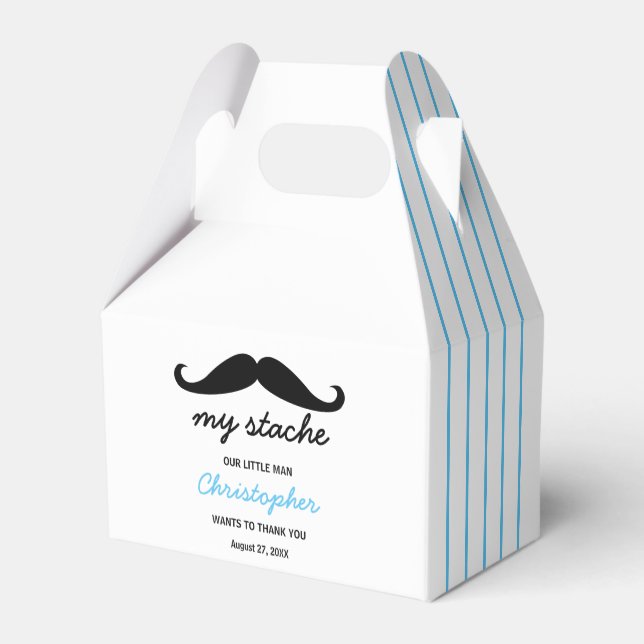 Blue Little Man Moustache Birthday Party Favor Box (Back Side)