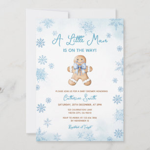 Blue Little Man Snowflakes Gingerbread Baby Shower Invitation