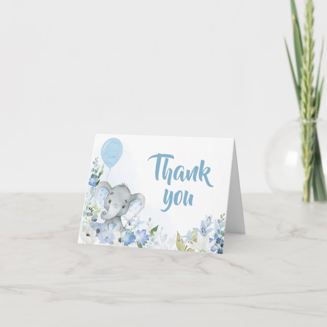 Blue Little Peanut Elephant Baby Shower Thank You Card (Front)