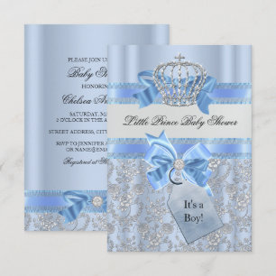 Blue Little Prince Crown Baby Shower Invitation