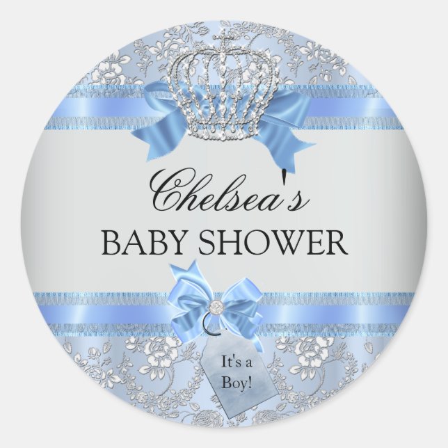 Blue Little Prince Crown Baby Shower Sticker (Front)