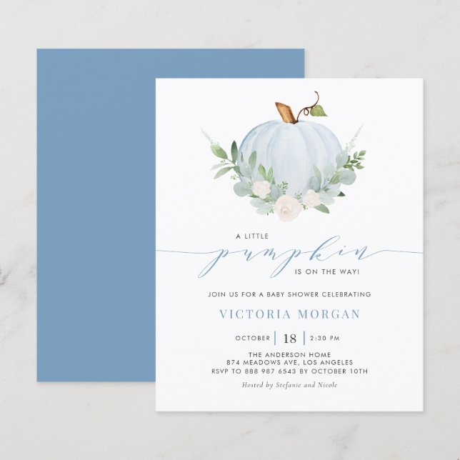 Blue Little Pumpkin Autumn Baby Shower Invitation (Front/Back)