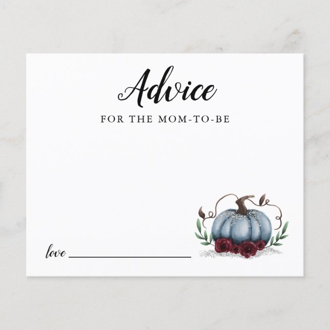Blue Little Pumpkin Baby Shower Advice Card (Front)