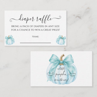 Blue Little Pumpkin Baby Shower Diaper Raffle Game Enclosure Card