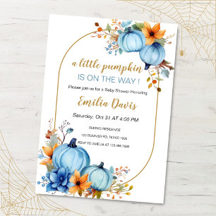 Blue Little Pumpkin Baby Shower Invitations