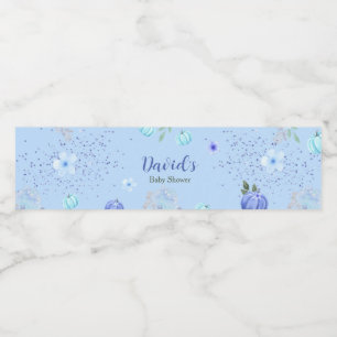 Blue Little Pumpkin Baby Shower Water Bottle Label