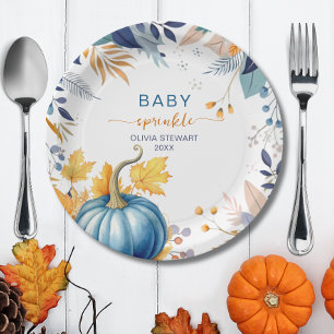 Blue little pumpkin baby sprinkle paper plate