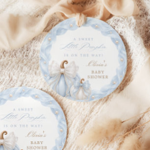 Blue Little Pumpkin Bow Baby Shower Favour Tags