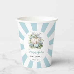 Blue little pumpkin boy baby shower paper cups