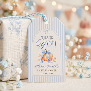 Blue Little Pumpkin Fall Baby Shower Gift Tags