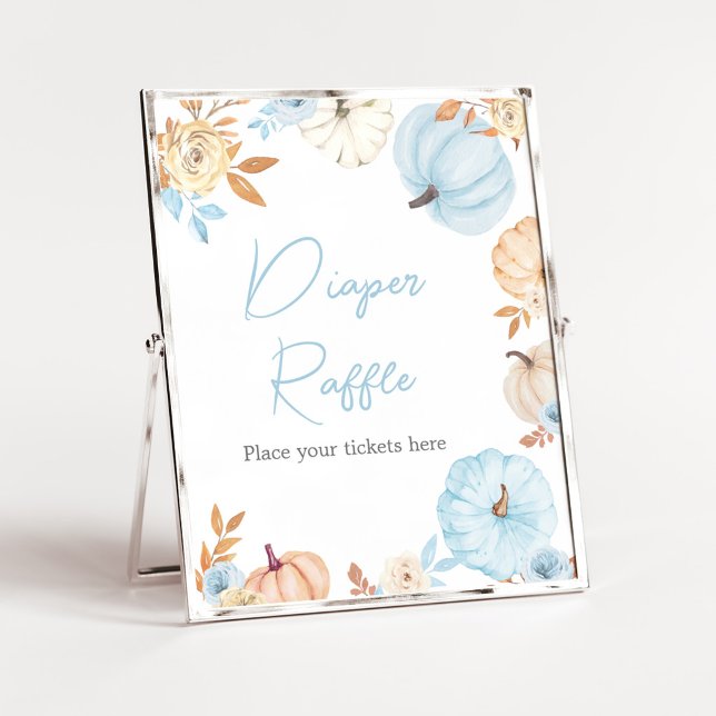 Blue Little Pumpkin Fall Diaper Raffle Sign (Boy Little Pumpkin Fall Baby Shower Diaper Raffle Sign)